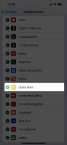 Quick Notes to Control Center Step 1